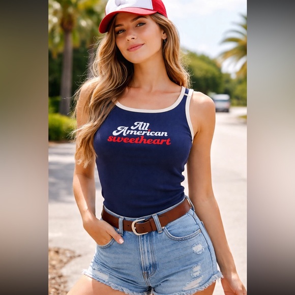 wild fable Tops - Wild Fable Tank Top Graphic "All American Sweetheart"
Ribbed - Navy Blue - XL